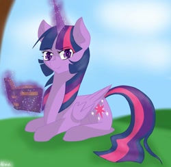 Size: 1470x1437 | Tagged: safe, artist:xerineeureka, twilight sparkle, twilight sparkle (alicorn), alicorn, pony, glowing horn, magic, solo, telekinesis