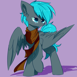 Size: 1500x1500 | Tagged: safe, artist:heddopen, derpibooru import, oc, oc only, oc:leon alternate, pegasus, pony, clothes, ear fluff, eye scar, male, scar, scarf, solo, wings