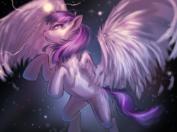 Size: 990x742 | Tagged: safe, artist:eggswithbenefits, derpibooru import, twilight sparkle, twilight sparkle (alicorn), alicorn, pony, angry, female, flying, magic, mare, solo, spread wings, wings