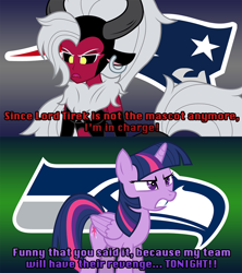 Size: 960x1080 | Tagged: safe, artist:egegokprochannel, artist:oblivionfall, lady tirek, lord tirek, twilight sparkle, twilight sparkle (alicorn), alicorn, pony, american football, new england patriots, nfl, rule 63, seattle seahawks, vector