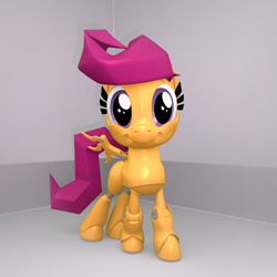 Size: 1920x1920 | Tagged: safe, artist:fillerartist, scootaloo, pony, robot, 3d, blender, render, scootabot, solo