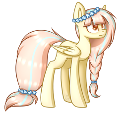 Size: 1024x933 | Tagged: safe, artist:despotshy, oc, oc only, oc:kiyomi, pegasus, pony, art trade, female, floral head wreath, mare, simple background, solo, transparent background