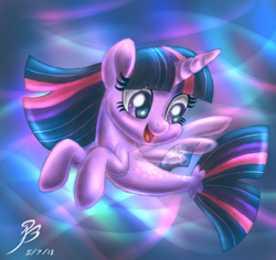 Size: 2182x2061 | Tagged: safe, artist:angelbeedrawings, derpibooru import, twilight sparkle, twilight sparkle (alicorn), alicorn, seapony (g4), my little pony: the movie, abstract background, female, open mouth, seaponified, seapony twilight, solo, species swap