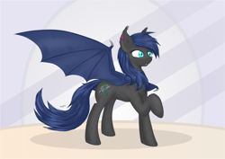 Size: 9936x7020 | Tagged: safe, artist:silviawing, derpibooru import, oc, oc:silvia rhea wing, absurd resolution, bat wings, blue hair, ear piercing, earring, fangs, jewelry, nightpony, piercing, simple background