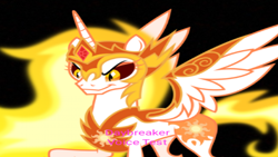 Size: 1280x720 | Tagged: safe, artist:jerryakira79, derpibooru import, daybreaker, alicorn, pony, pink text