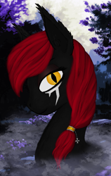 Size: 875x1387 | Tagged: safe, artist:silviawing, derpibooru import, oc, bust, nightpony, portrait, red and black oc