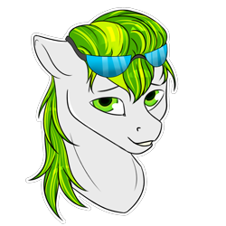 Size: 1500x1500 | Tagged: safe, artist:mymysteriouspony, derpibooru import, oc, oc only, oc:white night, bust, glasses, green eyes, looking at you, male, multicolored hair, simple background, smiling, solo, stallion, transparent background