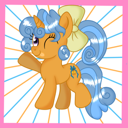 Size: 2048x2048 | Tagged: safe, artist:doraeartdreams-aspy, derpibooru import, oc, oc:pumpkin bow, unicorn, bow, next generation, parent:pumpkin cake, parent:sweetie belle, parents:sweetiekin