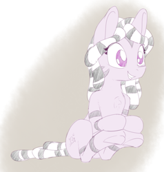 Size: 1015x1066 | Tagged: safe, artist:firecracker, derpibooru import, oc, oc only, oc:zala, zebra, cute, female, filly, holding hooves, sitting, smiling, solo, zebra oc