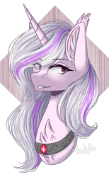 Size: 1721x2795 | Tagged: safe, artist:shadow-nights, derpibooru import, oc, oc only, pony, unicorn, bust, commission, female, grin, jewelry, looking at you, mare, necklace, portrait, simple background, smiling, transparent background