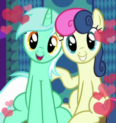 Size: 1024x1079 | Tagged: safe, derpibooru import, edit, edited screencap, screencap, bon bon, lyra heartstrings, sweetie drops, earth pony, pony, unicorn, grannies gone wild, female, lesbian, lyrabon, shipping