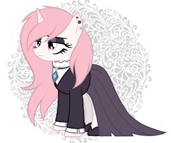 Size: 1930x1615 | Tagged: safe, artist:queenofsilvers, derpibooru import, oc, oc only, unicorn, fake it 'til you make it, clothes, female, goth, lidded eyes, solo