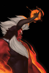 Size: 630x930 | Tagged: dead source, safe, artist:eosphorite, lord tirek, beard, black background, facial hair, horn, looking at you, magic, male, simple background, solo