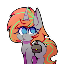 Size: 500x500 | Tagged: safe, artist:aellapt, derpibooru import, oc, oc only, oc:hazy graze, pony, unicorn, blue eyes, cigarette, female, freckles, pouch, simple background, smoking, solo, teenager, transparent background