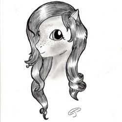 Size: 894x894 | Tagged: safe, artist:racoccoon, derpibooru import, oc, oc:nann, pony, black and white, bust, grayscale, monochrome, portrait, solo