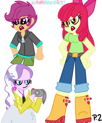 Size: 1024x1229 | Tagged: safe, artist:xxfluffypachirisuxx, derpibooru import, apple bloom, diamond tiara, scootaloo, equestria girls, camera, simple background, transparent background