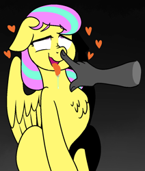 Size: 925x1090 | Tagged: safe, artist:/d/non, derpibooru import, oc, oc only, oc:star shower, human, pegasus, pony, ahegao, boop, boopgasm, chest fluff, drool, female, floppy ears, gradient background, gray background, hand, heart, lewd, mare, nose wrinkle, open mouth, simple background, smiling, solo focus, tongue out