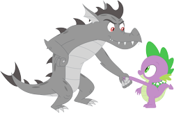 Size: 3592x2339 | Tagged: safe, artist:porygon2z, derpibooru import, spike, oc, oc:draco axel, dragon, dragon oc, duo, handshake, male, simple background, transparent background, vector