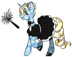 Size: 3959x3142 | Tagged: safe, artist:hellishprogrammer, derpibooru import, oc, oc only, oc:quartz glace, crystal pony, pony, clothes, crystal, crystal unicorn, crystallized, duster, female, high res, magic, maid, mare, raised hoof, simple background, solo, telekinesis, transparent background