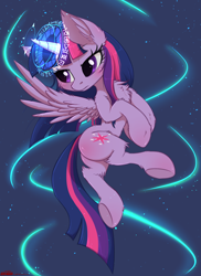 Size: 1368x1881 | Tagged: safe, artist:orang111, derpibooru import, twilight sparkle, twilight sparkle (alicorn), alicorn, pony, chest fluff, ear fluff, female, fluffy, flying, magic, magic circle, mare, runes, solo