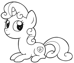 Size: 1016x859 | Tagged: safe, artist:pinkiepie6680, sweetie belle, pony, lineart, monochrome, prone, solo