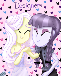 Size: 2000x2500 | Tagged: safe, artist:liniitadash23, inky rose, lily lace, equestria girls, honest apple, braid, clothes, dress, duo, equestria girls-ified, eyes closed, eyeshadow, makeup, smiling