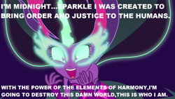Size: 1024x576 | Tagged: safe, edit, edited screencap, screencap, midnight sparkle, sci-twi, twilight sparkle, equestria girls, friendship games, crossover, image macro, meme, midnight sparkle's lines, shadow the hedgehog (game), solo, sonic the hedgehog (series)