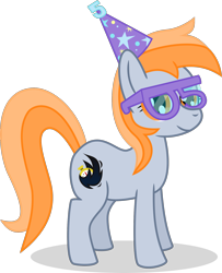 Size: 1462x1800 | Tagged: safe, artist:phat_guy, derpibooru exclusive, oc, oc only, oc:darkest hour, earth pony, pony, 05, 2017 community collab, 5, cutie mark, derpibooru community collaboration, female, glasses, hat, looking at you, mare, party hat, shadow, simple background, smiling, solo, standing, transparent background, vector