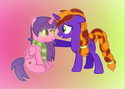 Size: 2237x1597 | Tagged: safe, artist:darbypop1, derpibooru import, oc, oc only, oc:alyssa rice, oc:julia, alicorn, pony, unicorn, base used, female, gradient background, mare