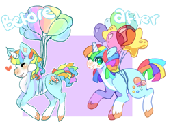 Size: 1645x1238 | Tagged: safe, artist:fursalot, derpibooru import, oc, oc only, pony, unicorn, balloon, heart, rainbow hair, solo