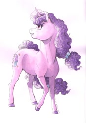Size: 1397x2000 | Tagged: safe, artist:lady-limule, sugar belle, pony, unicorn, female, looking back, mare, solo, traditional art, watercolor painting