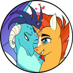 Size: 1299x1293 | Tagged: artist needed, safe, derpibooru exclusive, derpibooru import, princess ember, sunburst, dragon, pony, unicorn, crack shipping, digital art, emburst, female, heart, interspecies, male, shipping, stallion, straight