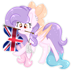 Size: 3000x3000 | Tagged: safe, artist:xxmelody-scribblexx, derpibooru import, oc, pegasus, pony, bow, female, flag, hair bow, high res, mare, mouth hold, simple background, solo, transparent background, two toned wings, united kingdom