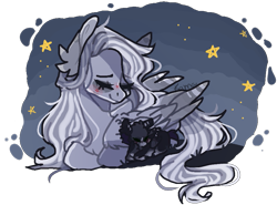 Size: 877x650 | Tagged: safe, artist:skimea, derpibooru import, oc, oc only, oc:kama, pegasus, pony, baby, baby pony, female, mother and child, mother and daughter, night, parent and child, prone, simple background, sleeping, transparent background