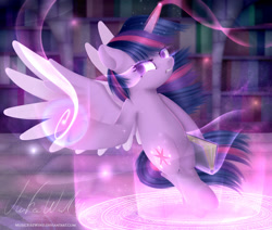 Size: 1600x1354 | Tagged: safe, artist:musicfirewind, derpibooru import, twilight sparkle, twilight sparkle (alicorn), alicorn, pony, book, female, library, magic, mare, solo