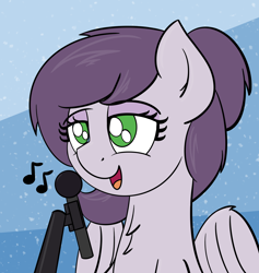 Size: 1820x1920 | Tagged: safe, artist:ashtoneer, derpibooru import, oc, oc only, oc:vylet, pegasus, pony, bust, female, mare, microphone, portrait, solo