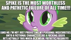 Size: 1280x720 | Tagged: safe, derpibooru import, spike, dragon, background pony strikes again, blatant lies, excessive exclamation marks, go to sleep garble, image macro, implausible deniability, meme, op didn't even try, op is a cuck, op is projecting, op is trying to start shit, op is trying to start shit so badly that it's kinda funny, op is trying too hard, sad, spikeabuse, vulgar