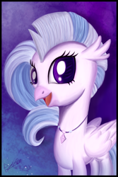 Size: 2000x3000 | Tagged: safe, artist:theunconsistentone, derpibooru import, silverstream, classical hippogriff, hippogriff, female, jewelry, looking at you, necklace, smiling, solo, wings