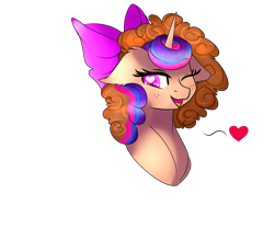 Size: 3000x2500 | Tagged: safe, artist:sweethearts11, derpibooru import, oc, oc:sweet hearts, pony, unicorn, bow, female, floppy ears, hair bow, heart eyes, high res, mare, one eye closed, simple background, solo, transparent background, wingding eyes, wink