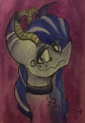 Size: 1024x1473 | Tagged: safe, artist:monochromepony625, oc, oc only, oc:lavender dusk, collar, photo, solo, traditional art