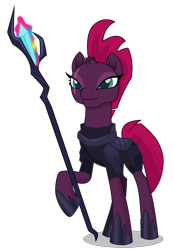 Size: 3848x5527 | Tagged: safe, artist:dragonchaser123, derpibooru import, tempest shadow, pony, unicorn, my little pony: the movie, absurd resolution, armor, broken horn, eye scar, female, leg hold, mare, scar, simple background, solo, staff, staff of sacanas, transparent background, vector