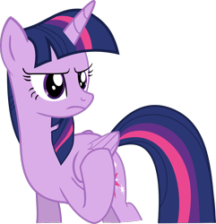 Size: 1008x1046 | Tagged: safe, artist:crystalmagic6, derpibooru import, twilight sparkle, twilight sparkle (alicorn), alicorn, pony, the mean 6, female, folded wings, frown, mare, raised hoof, simple background, solo, transparent background