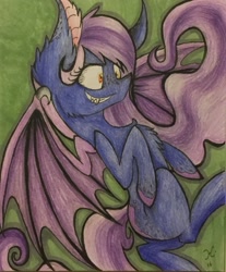 Size: 1024x1235 | Tagged: safe, artist:monochromepony625, oc, oc only, oc:evening glow, bat pony, pony, photo, solo, traditional art