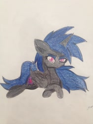 Size: 2448x3264 | Tagged: safe, artist:luxiwind, derpibooru import, oc, oc:twinkle fear, alicorn, pony, female, high res, mare, prone, solo, traditional art