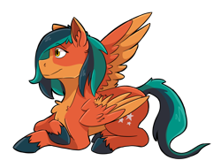 Size: 1280x973 | Tagged: safe, artist:scraps-is-busy, derpibooru import, oc, pegasus, pony, comic:the factory failures, fanfic:rainbow factory, simple background, smiling, solo, transparent background, wings