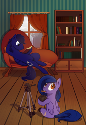 Size: 832x1200 | Tagged: safe, artist:28gooddays, oc, oc only, pony, book, camera, female, male, mare, mouth hold, reading, screwdriver, sofa, stallion, tripod