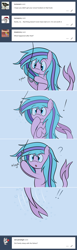 Size: 1280x4159 | Tagged: safe, artist:hummingway, oc, oc only, oc:swirly shells, merpony, absurd resolution, ask-humming-way, exclamation point, fishing hook, hook, question mark, simple background, tumblr, tumblr comic, underwater