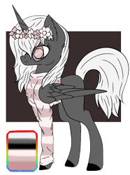 Size: 690x927 | Tagged: safe, artist:ohhoneybell, oc, oc only, alicorn, pony, clothes, female, floral head wreath, flower, glasses, mare, reference sheet, solo, sweater