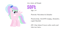 Size: 1174x600 | Tagged: safe, artist:sodadoodle, derpibooru import, oc, oc only, oc:soft, pegasus, pony, base used, blue eyes, magical lesbian spawn, multicolored mane, multicolored tail, next generation, offspring, parent:princess celestia, parent:rainbow dash, parents:dashlestia, pink, reference sheet