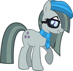 Size: 6000x5788 | Tagged: safe, artist:slb94, marble pie, earth pony, pony, absurd resolution, clothes, cute, female, glasses, gritted teeth, hair over one eye, hat, hipster, looking down, mare, raised hoof, scarf, simple background, smiling, solo, transparent background, vector
